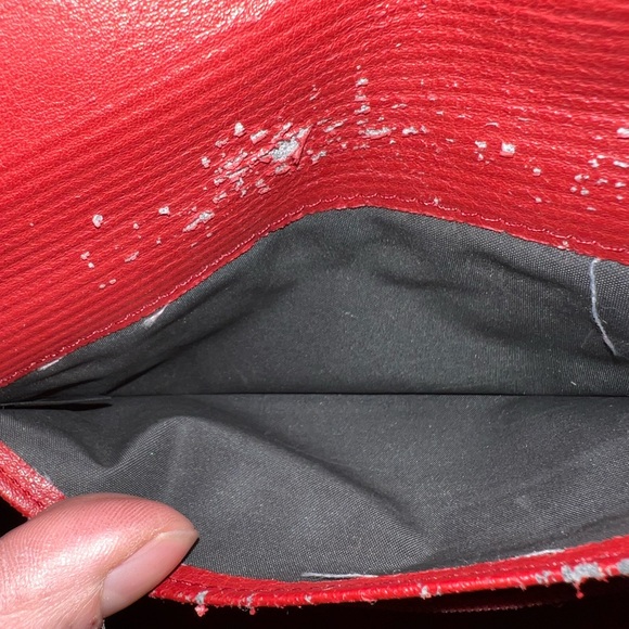 Red Genuine Leather Fold Out Snap Button Wallet Clutch - Picture 9 of 10